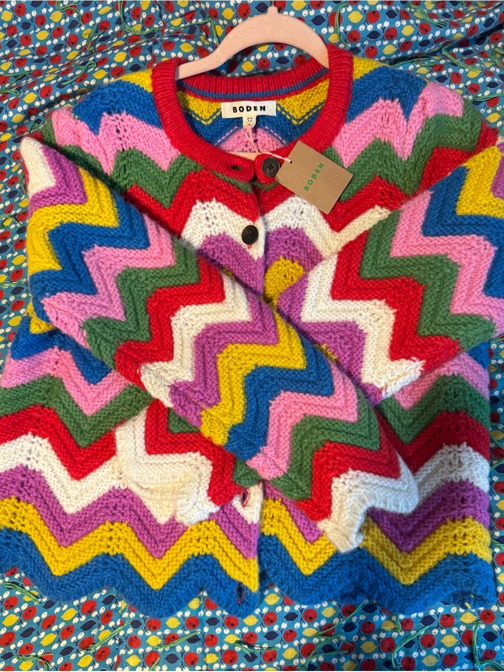 BODEN NWT Chevron Multicolor Knit Jacket Wool/Angora Goat Mohair Blend - Picture 5 of 16